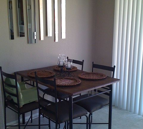 Dining area with a table.