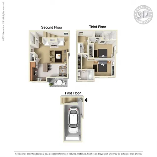Floor plan 2 Bed 2.5 Bath Townhome B Phase I