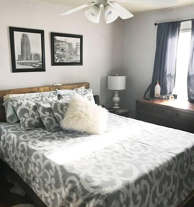 Master bedroom (shows with queen bed, but comfortably fits king bed)