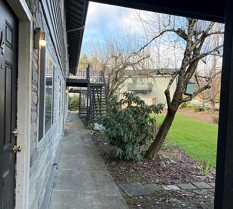 looking down the walkway from the unit