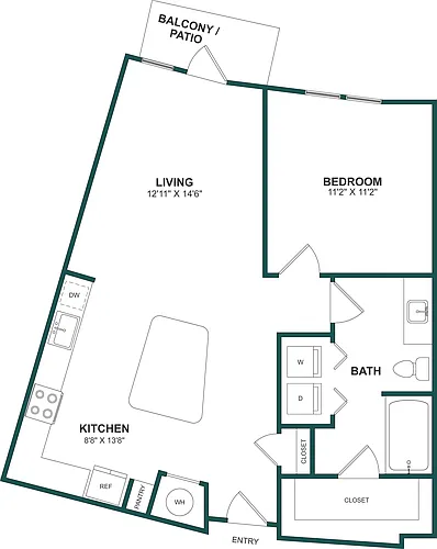 Floor plan 1 Bed/1 Bath-A3
