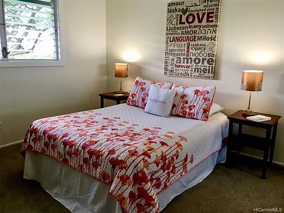 Master bedroom. Comfortably holds queen bed and desk for chest of drawers