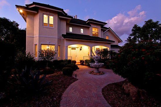 Brick pavers lead through zen garden