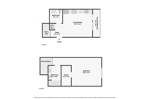 Floor plan 1 Bed - 1 and Half Bath - Townhome 212
