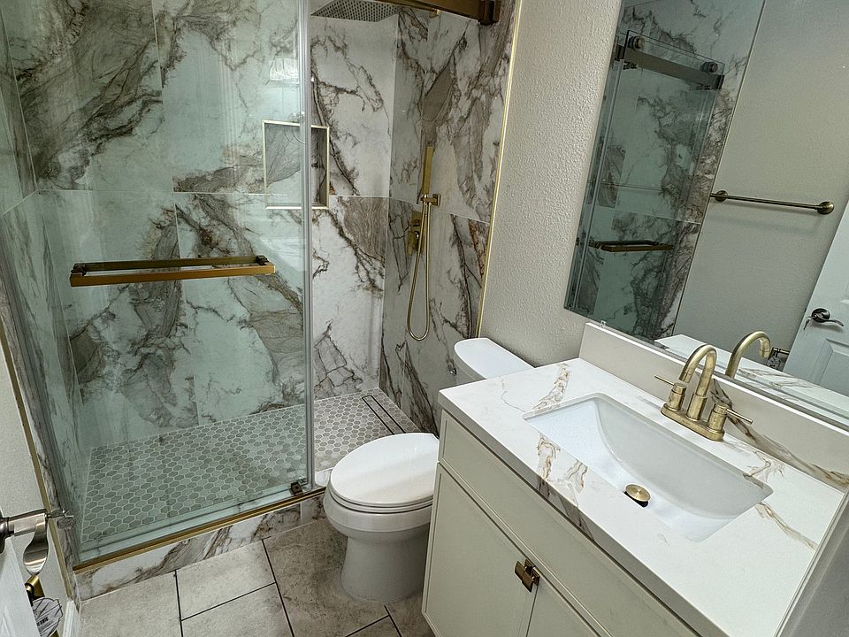Brand new bathroom with rain showerhead