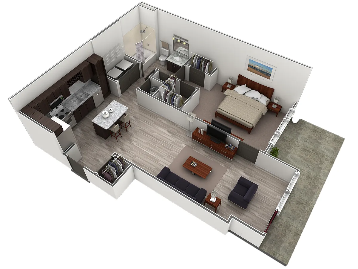 Floor plan 1 BR Designer Courtyard Garage