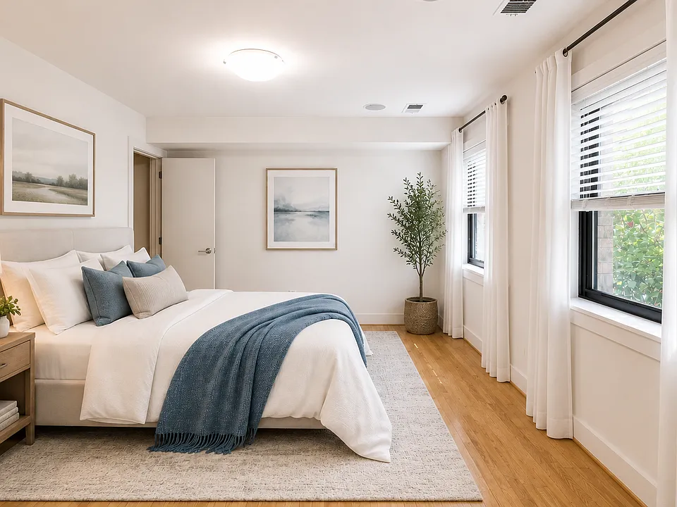 Bedroom photo with great light. (Virtually staged.)