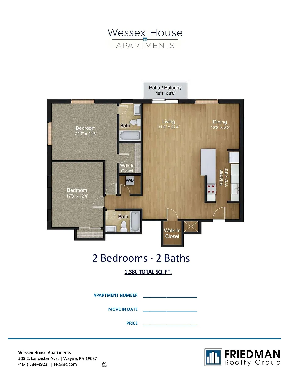 Floor plan 2 Bed x 2 Bath B