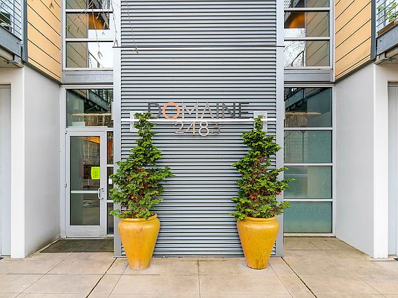Exterior of apartment building entrance.