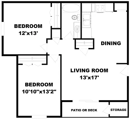 Floor plan 2 Bed 1 Bath A