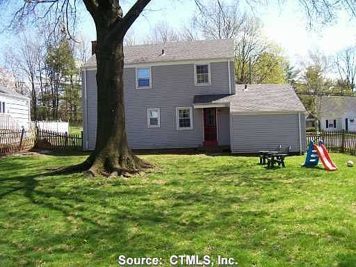 Level, fenced backyard