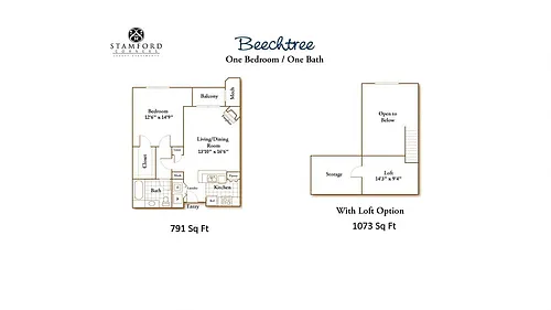 Floor plan 1 Bed/1 Bath-Beechtree