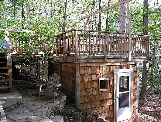 Sauna exterior, outer deck and patio