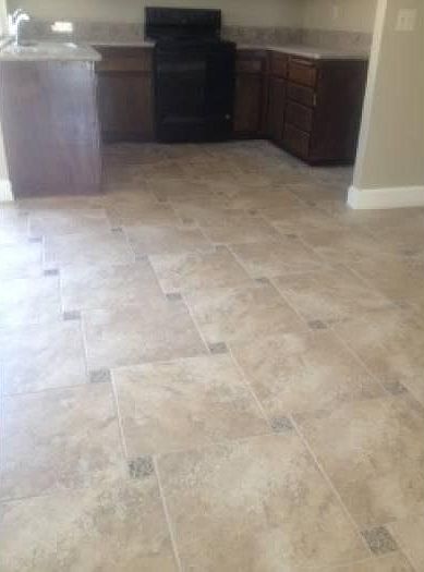 Tiled kitchen and living room