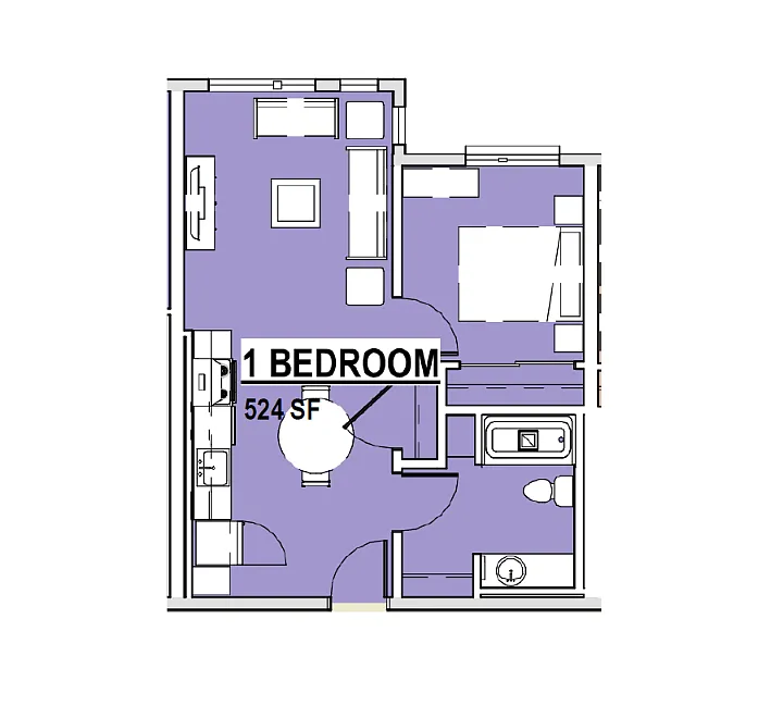 Floor plan 1 Bed 1 Bath E