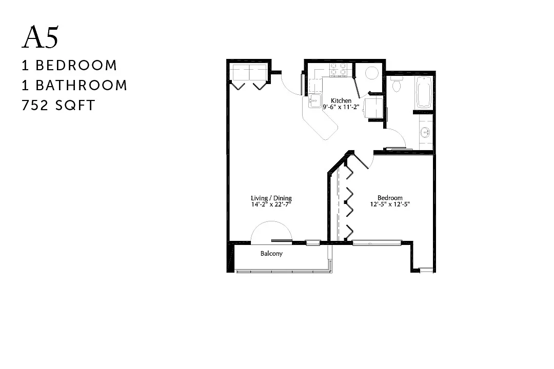 Floor plan A5 One Bedroom Renovated