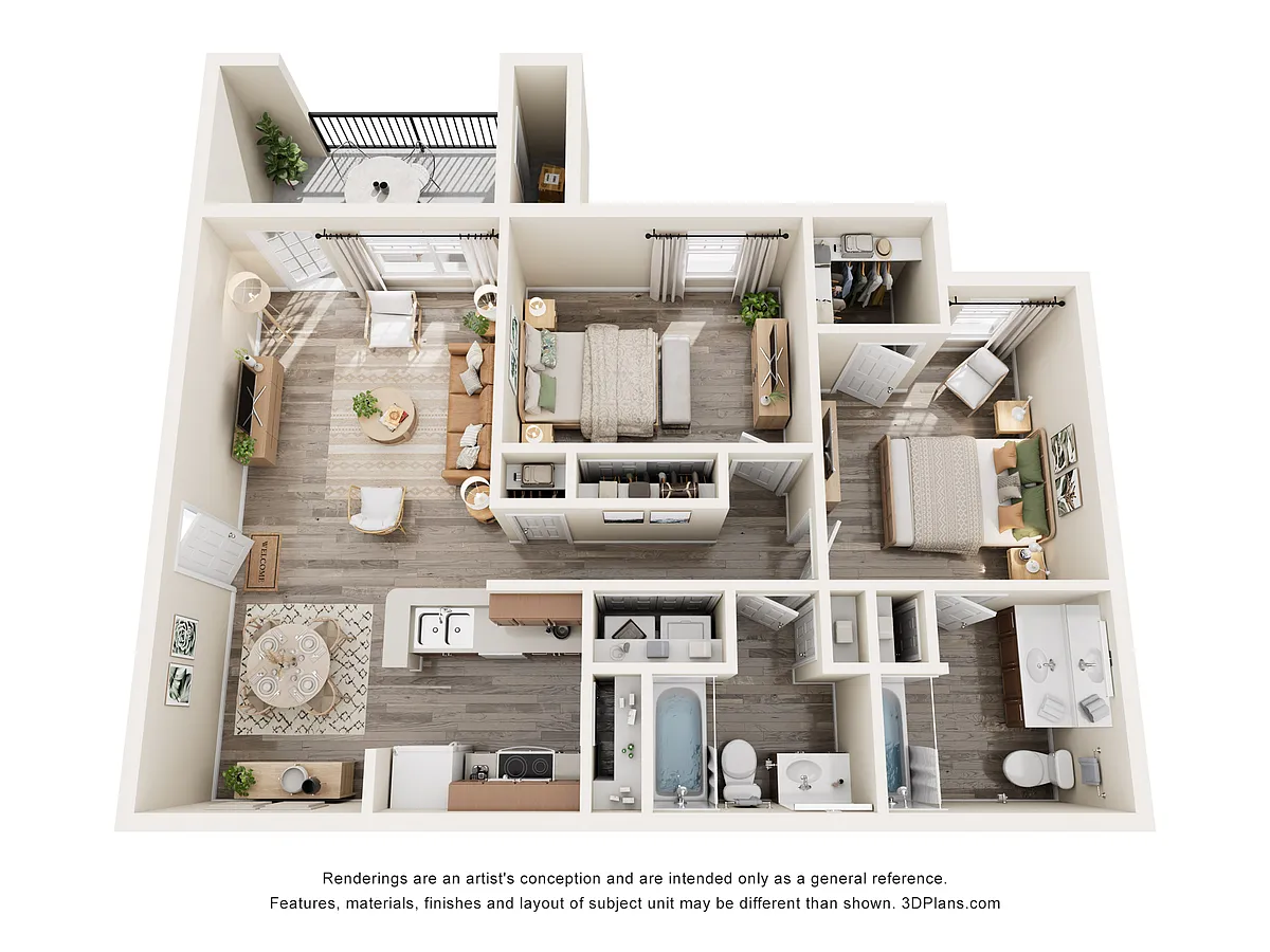 Floor plan B1 | 2 Bed | 2 Bath