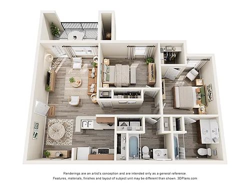 Floor plan B1 | 2 Bed | 2 Bath