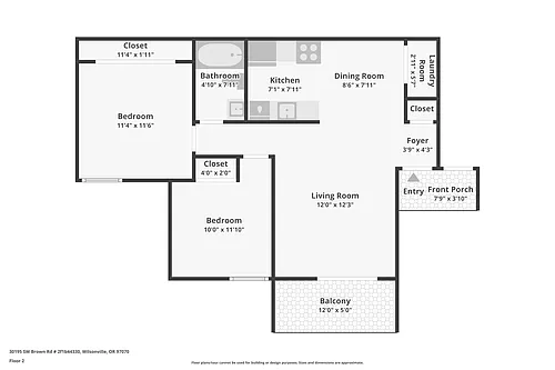 Floor plan 2 Bedroom 1 Bathroom