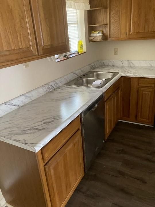 New counter tops with chrome sink fixtures