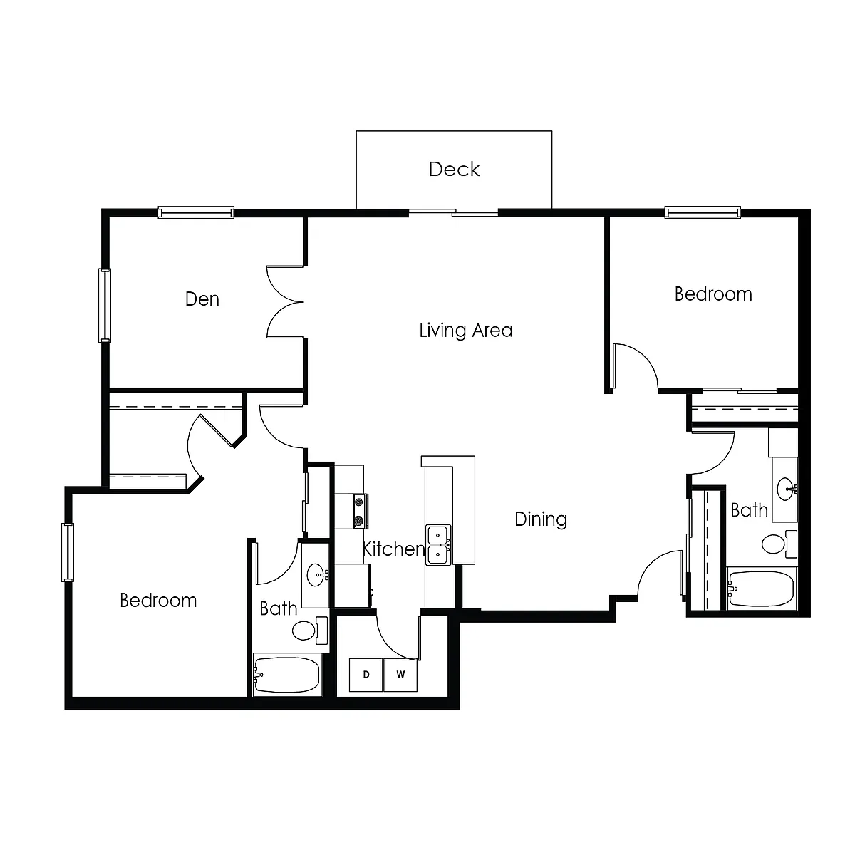 Floor plan 2 Bed 2 Bath | Den