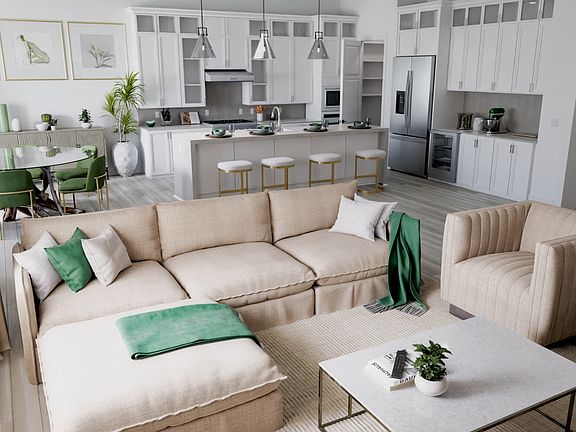 Virtually rendered great room of the Plan 7 at Villas in Buena Park.