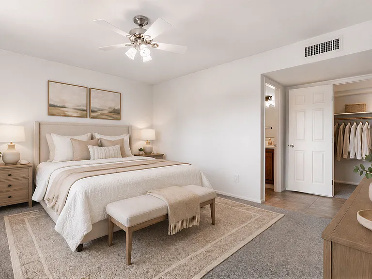 Primary Suite: virtually staged for inspiration _ home is offered unfurnished