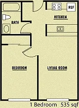 Floor plan One Bedroom - 50% AMI