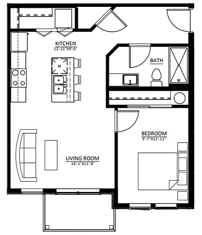 Floor plan One Bedroom One Bath (A2)