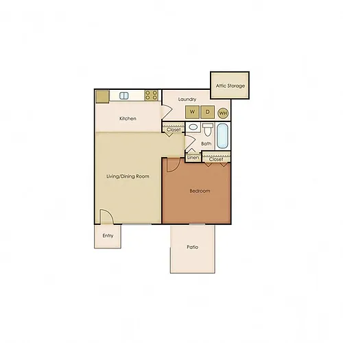 Floor plan One Bedroom, One Bathroom (Renovated)
