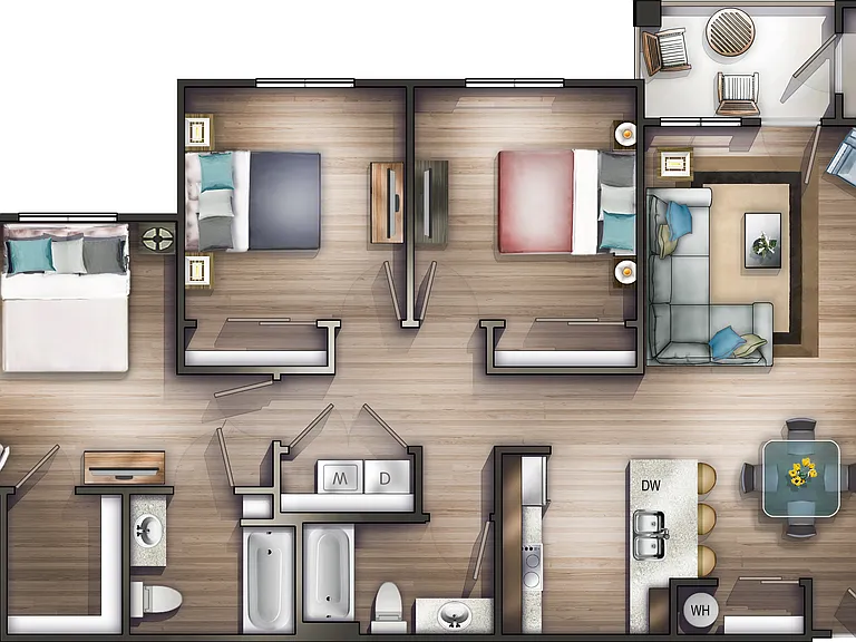 Three bedroom floor plan
