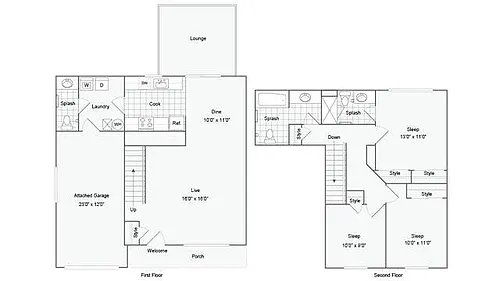 Floor plan 2-Level Duplex 3x2.5 with Attached Garage