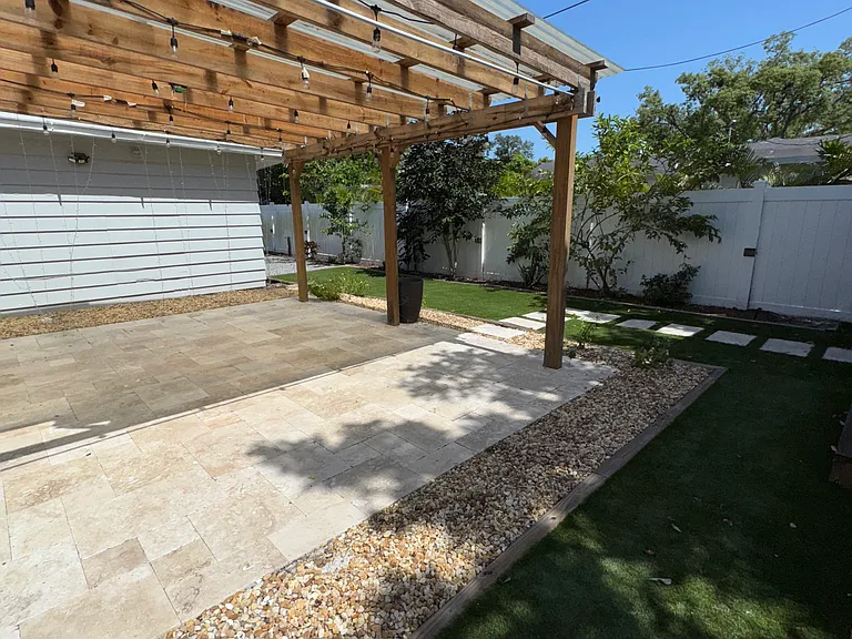 Landscaped yard.
