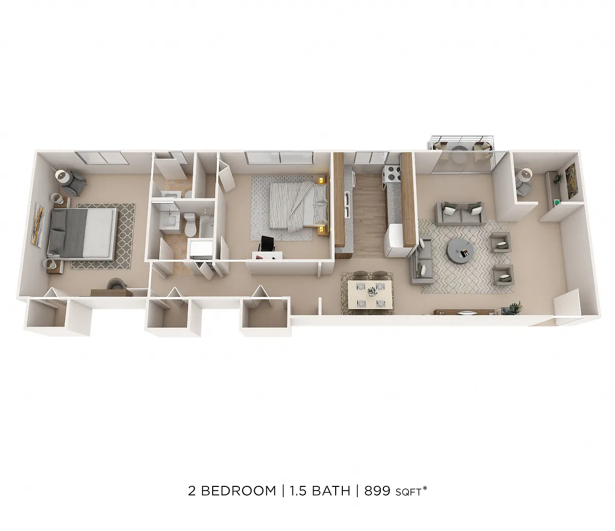Floor plan Two Bedroom 1.5 Bath- 1003 sqft
