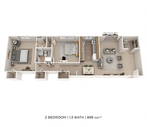 Floor plan Two Bedroom 1.5 Bath- 1003 sqft