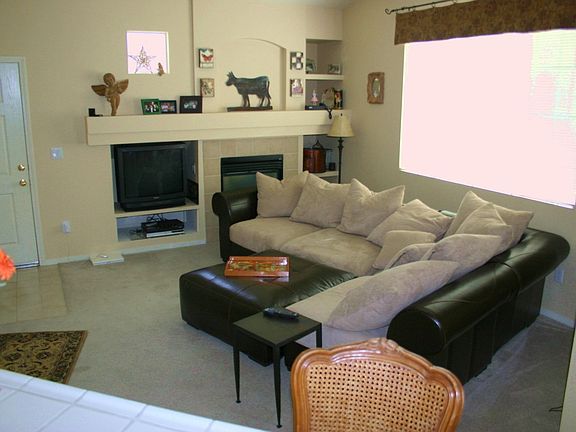 Open living room with fireplace