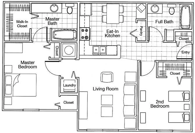 Floor plan Two Bedroom Two bathroom 60%