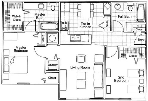 Floor plan Two Bedroom Two bathroom 60%