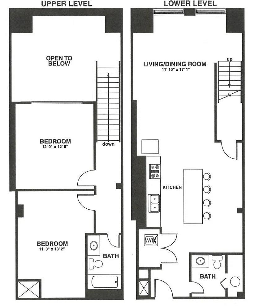 Floor plan Two Bed-One and One Half Bath
