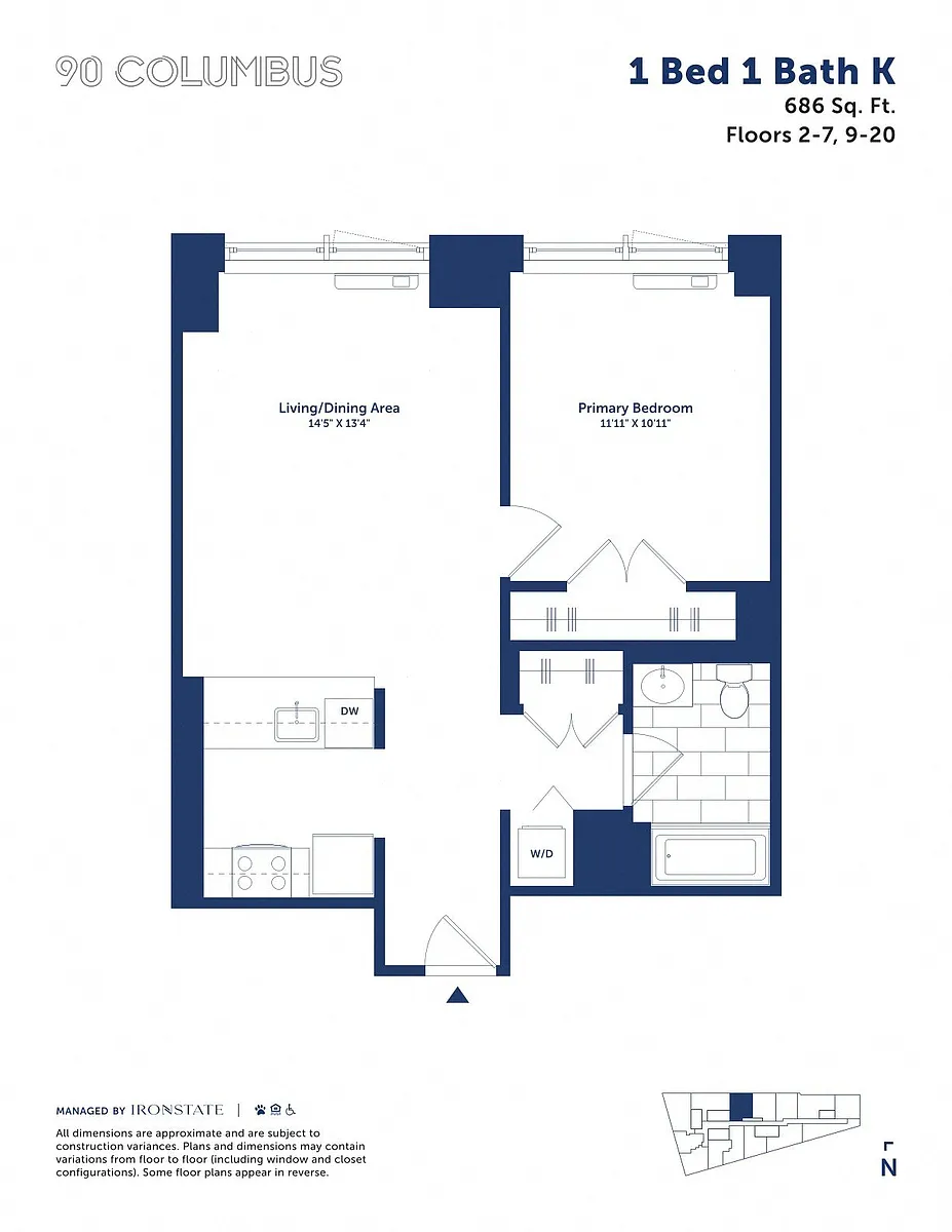 Floor plan 1 Bed 1 Bath K
