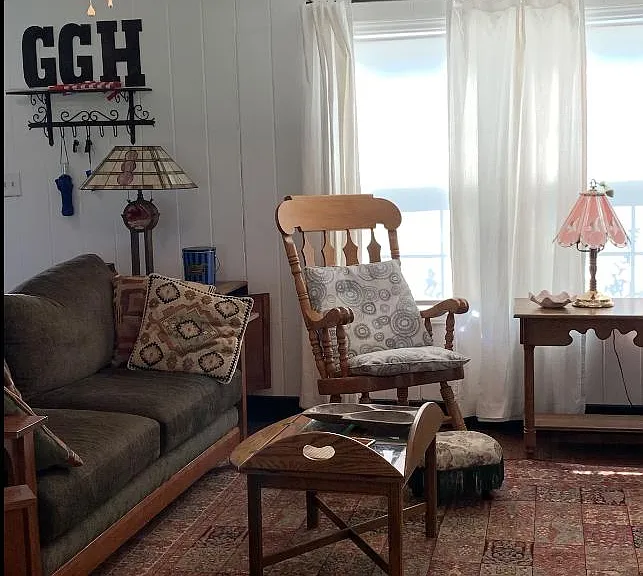 Living area has a pull out sofa bed that's actually comfortable.