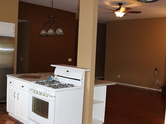 Kitchen island and living room