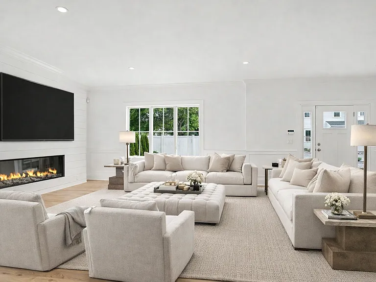 Living Room with linear fireplace