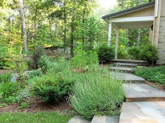 Slate walkway to portico