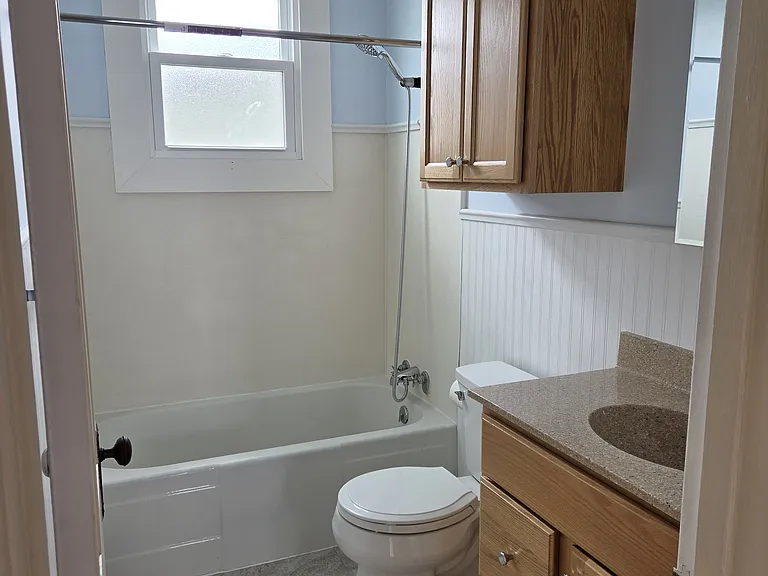 new cabinets, sink, toilet and flooring.