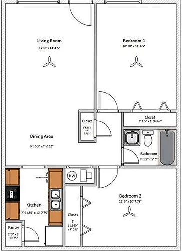 Floor plan 2 Bedroom 928