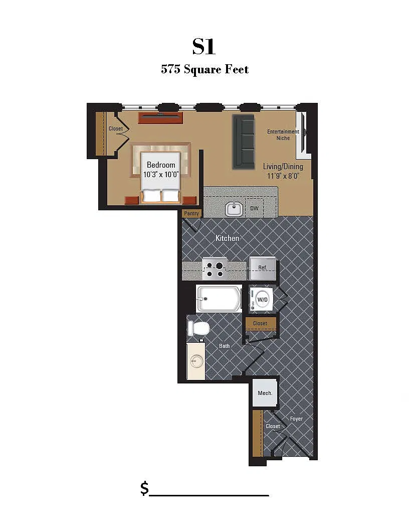 Floor plan Studio / 1 Bathroom