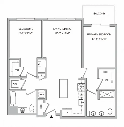 Floor plan B10 - 2BR 2BA (1095 SF)