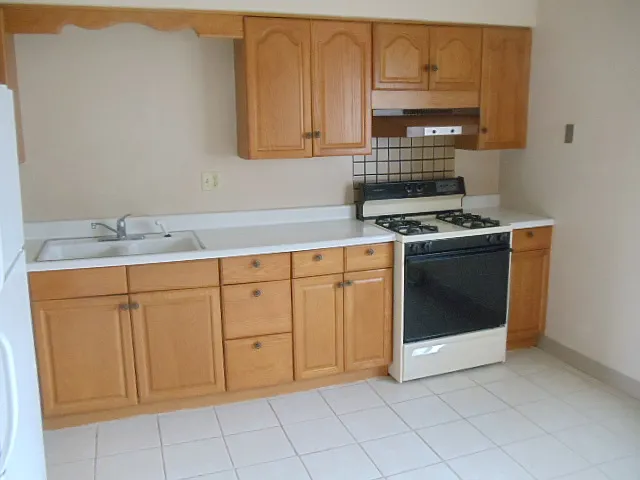 LARGE EAT IN KITCHEN HAS WINDOWS OVERLOOKING BACK YARD