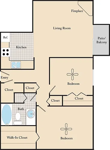 Floor plan 2 Bed, 1 Bath B1